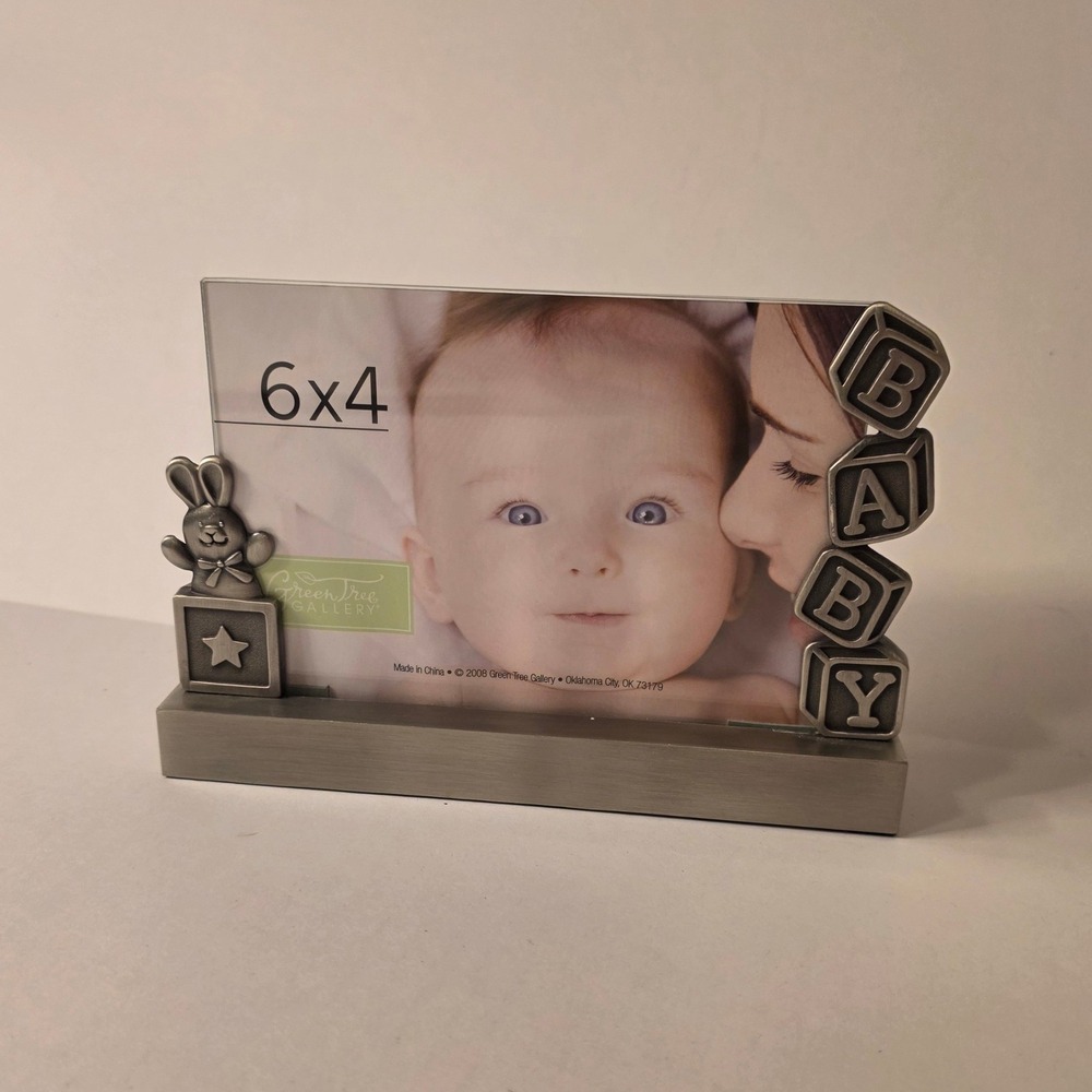 Green Tree Gallery Baby Picture Frame 6x4 Pewter Bunny Blocks Metal Base 2008
